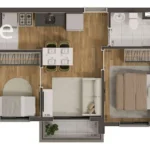 Planta Apartamento 35m² - Bio Parque Nabuco