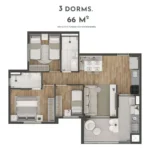 Planta 2 Dormitórios 66m² - Class Prime Vila Prudente